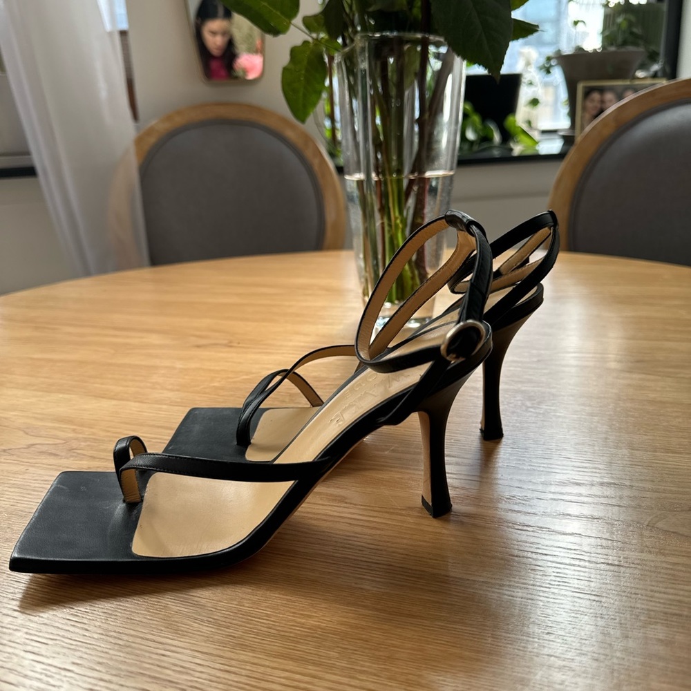 A.w.a.k.e mode asymmetric strap square toe leather heeled sandals- size 37 - Picture 4 of 8